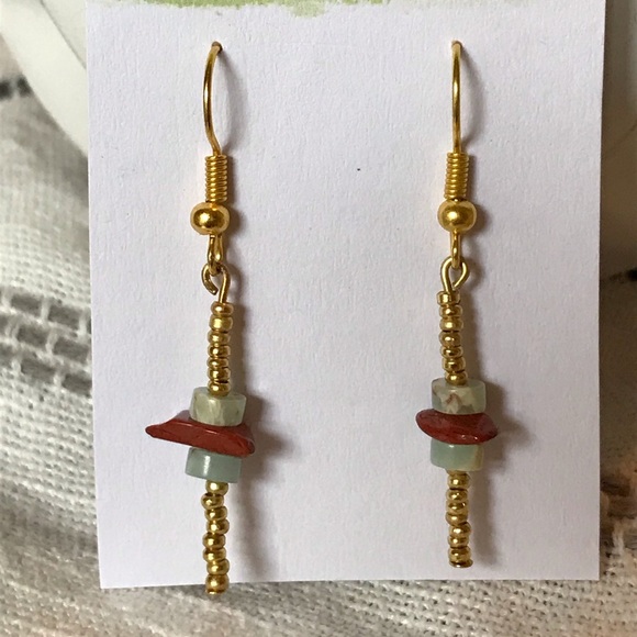 Handmade, Gold stacked stone earrings - Picture 1 of 3